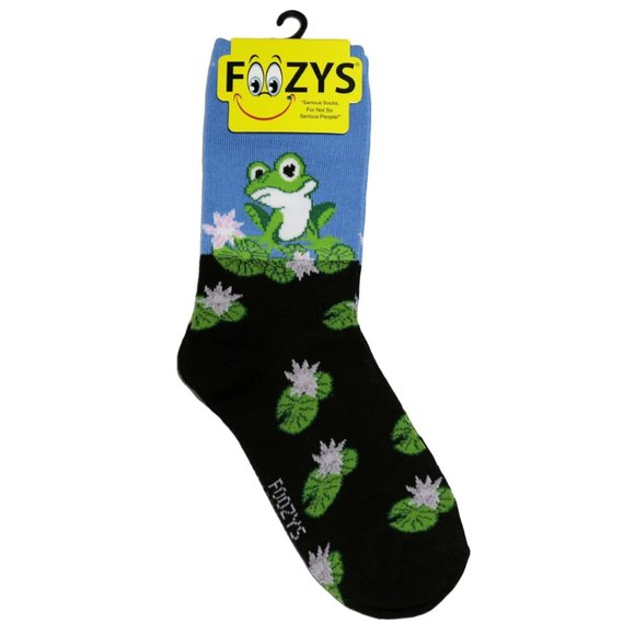 Frog on Lily Frogs Tadpole Amphibian Bullfrog Toad Foozys Socks 2 Pairs Women's - Picture 2 of 3